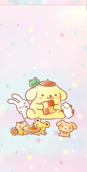 Cute Kawaii Japanese Characters Enjoying Themselves In A Lively Cityscape Scene Wallpaper