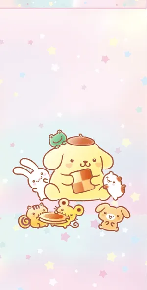 Cute Kawaii Japanese Characters Enjoying Themselves In A Lively Cityscape Scene Wallpaper