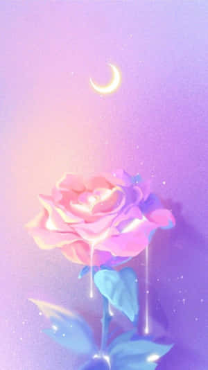 Cute Light Purple Rose And Moon Wallpaper