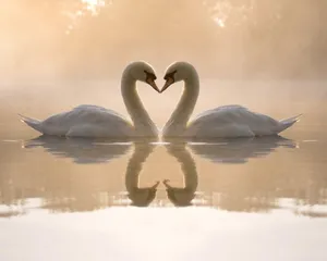 Cute Love Geese On Lake Wallpaper