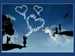Cute Love People Blowing Bubble Hearts Wallpaper