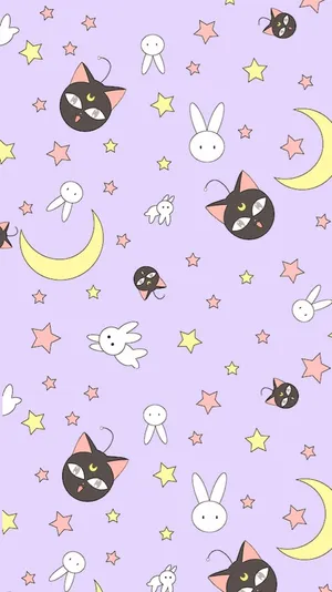 Cute Luna Sailor Moon Pattern Wallpaper