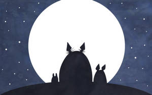 Cute Minimalistic Totoro Dreaming Under The Full Moon Wallpaper