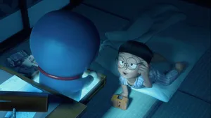 Cute Nobita Woken Up By Doraemon Wallpaper