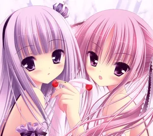 Cute Pink And Purple Anime Girls Wallpaper