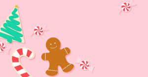Cute Pink Christmas Gingerbread Man Wallpaper