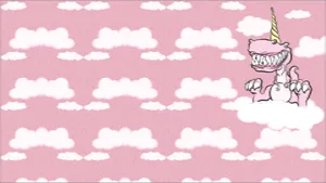 Cute Pink Dinosaur On Clouds Wallpaper