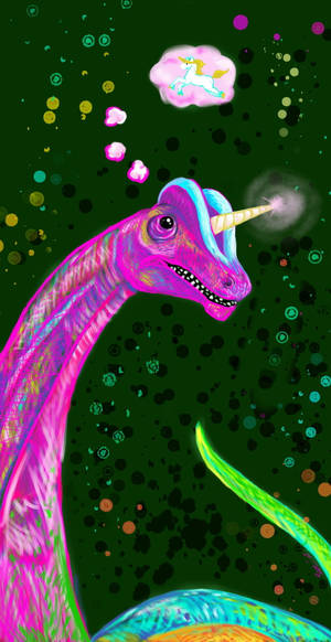 Cute Pink Dinosaur Unicorn Dreaming Wallpaper