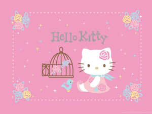 Cute Pink Hello Kitty Birds Cage Wallpaper
