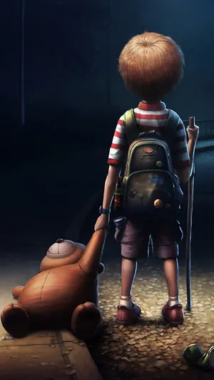 Cute Sad Boy With Teddy Bear Wallpaper