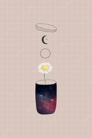 Cute Simple Aesthetic Galaxy Cup Flower Desktop Wallpaper