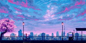 Cute Simple Aesthetic Pink Sky City Desktop Wallpaper