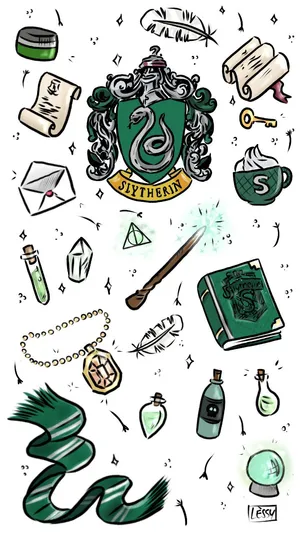 Cute Slytherin Various Trinkets Wallpaper