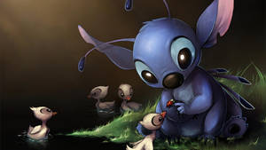 Cute Stitch Feeds Duck Wallpaper