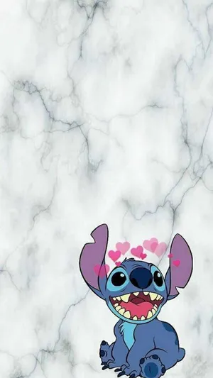 Cute Stitch With Pink Hearts Wallpaper