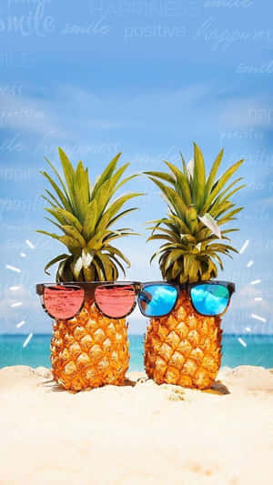 Cute Summer Beach Pineapples In Sunglasses Wallpaper