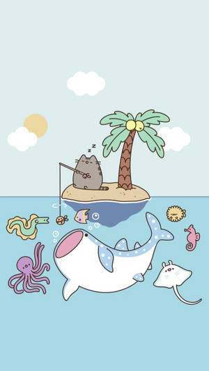 Cute Summer Pusheen Cat Wallpaper