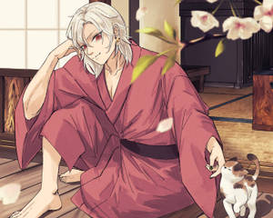 Cute Tengen Uzui With Cat Wallpaper