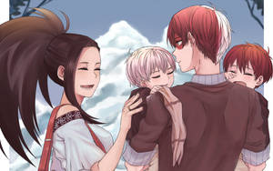 Cute Todoroki With Momo And Kids Wallpaper