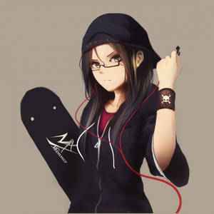 Cute Tomboy Punk Red Earphones Wallpaper