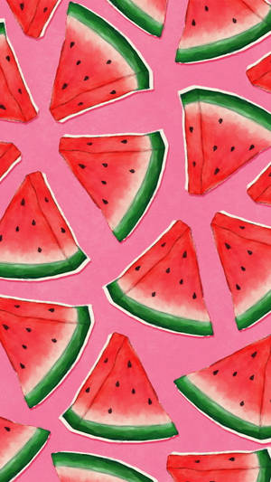 Cute Watermelon On Pink Surface Wallpaper