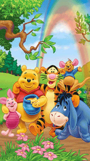 Cute Winnie The Pooh Iphone Walking Down Path Wallpaper