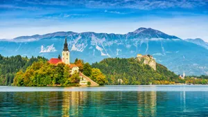 Cyan Blue Horizon Above Lake Bled Wallpaper