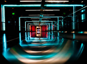 Cyan Lights In Tunnel Wallpaper