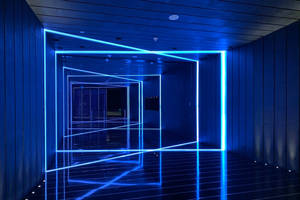 Cyan Rectangle Hallway Led Light Wallpaper