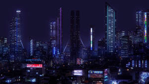 Cyberpunk 1920x1080 Dark Purple Japan City Skyline Wallpaper