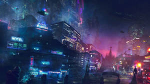 Cyberpunk 1920x1080 Futuristic City With Blue And Pink Neon Lights Wallpaper