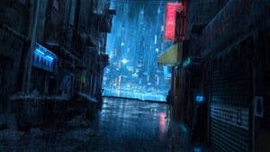 Cyberpunk 1920x1080 Rainy Alley Dutch Angle Shot Wallpaper