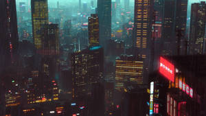 Cyberpunk 1920x1080 Rainy Japan City High Angle Shot Wallpaper