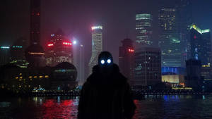 Cyberpunk Futuristic View Of Shanghai At Night Wallpaper