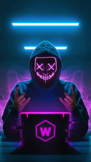 Cyberpunk Hacker Glowing Skull Hoodie Wallpaper