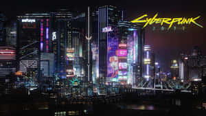 Cyberpunk Laptop With A Beautiful Skyline Wallpaper