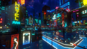 Cyberpunk Laptop With Cloudpunk City Wallpaper