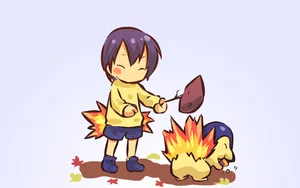 Cyndaquil Playing With A Child Wallpaper