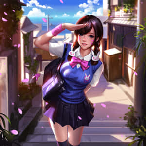 D.va Wearing Thigh Highs With Uniform Wallpaper