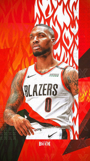 Damian Lillard Red Flames Fan Art Wallpaper