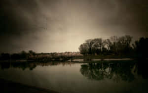 Dark Autumn In A Spooky River Wallpaper