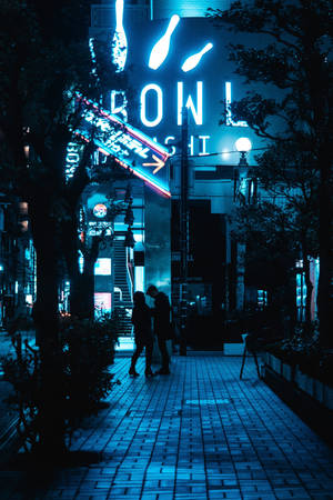 Dark Blue Aesthetic Street At Night Wallpaper