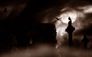 Dark Depressing Raven And Eagle With Full Moon Wallpaper