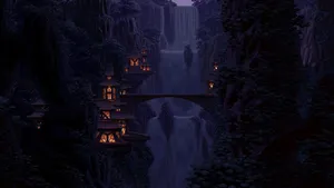 Dark Forest Waterfalls Pixel Art Wallpaper