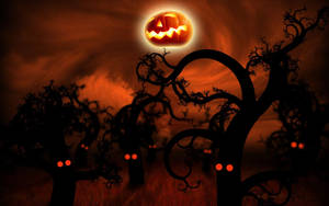 Dark Halloween Orange Sky Wallpaper