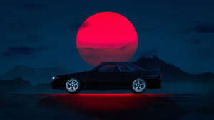 Dark Jdm Car With Red Sun Wallpaper