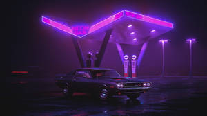 Dark Neon Gas Station Wallpaper