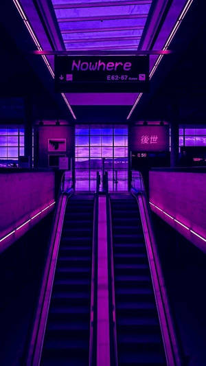 Dark Purple Aesthetic Anime Escalator Wallpaper