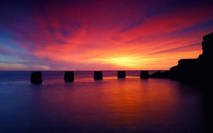 Dark Red Ocean Sunset Wallpaper