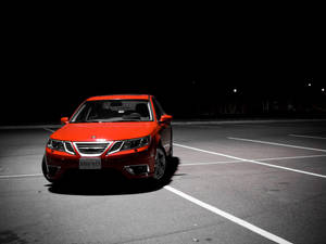 Dark Red Saab Sedan Wallpaper